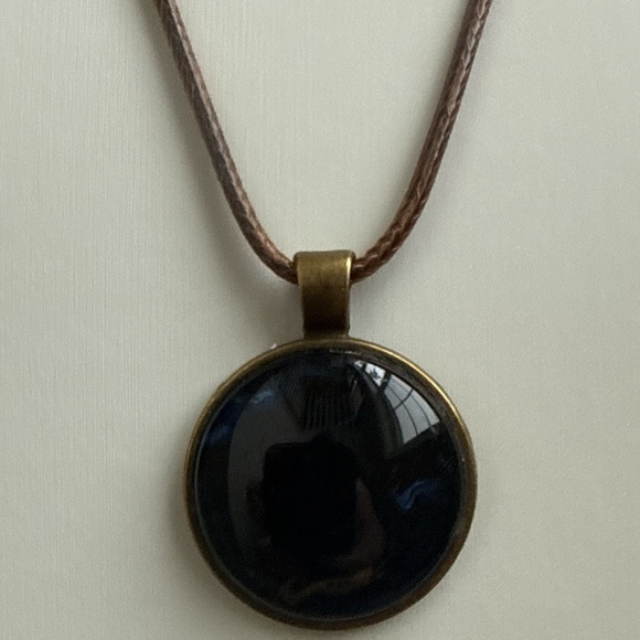 Handmade Black Navy Gold Fluid Art Glass Pendant Necklace by Svetlana Yeung - Picture 3 of 11